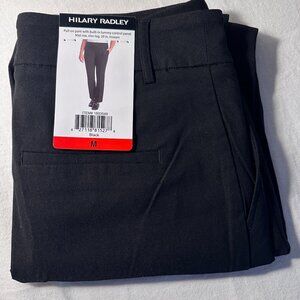 Hilary Radley Women’s Pull-On Pant Size M Black Tummy Control Mid Rise Slim Leg